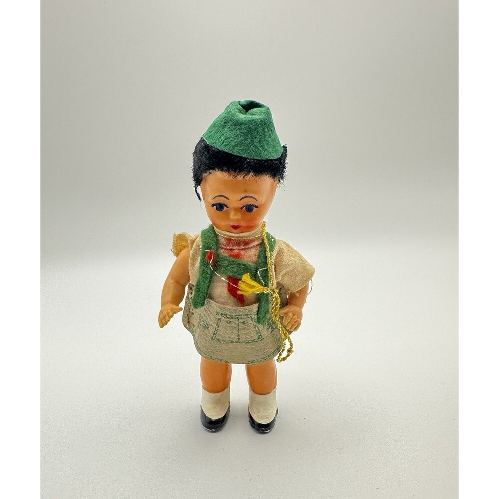 Vintage German Folk Art Doll Celluloid Body Hand Painted Small 5”